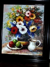 LARGE Original Blueuebonnet Royal Bouquet Blue Yellow Wild Flowers Oil PAINTING