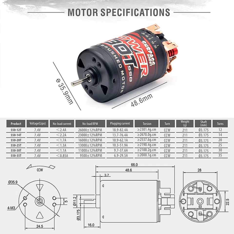 Surpass Hobby 550 12T 14T 20T 30T 35T Brushed Motor Regler für 1/10 1/12 RC Auto - Bild 4 von 4