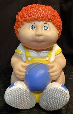 Vtg 1983 Cabbage Patch Kids Plastic Coin Bank Blonde Boy With STOPPER