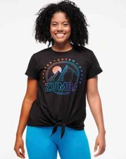 Zumba Explore Tie Front Short Sleeve Top - Bold Black ~ XS  S  M  L ~ New!