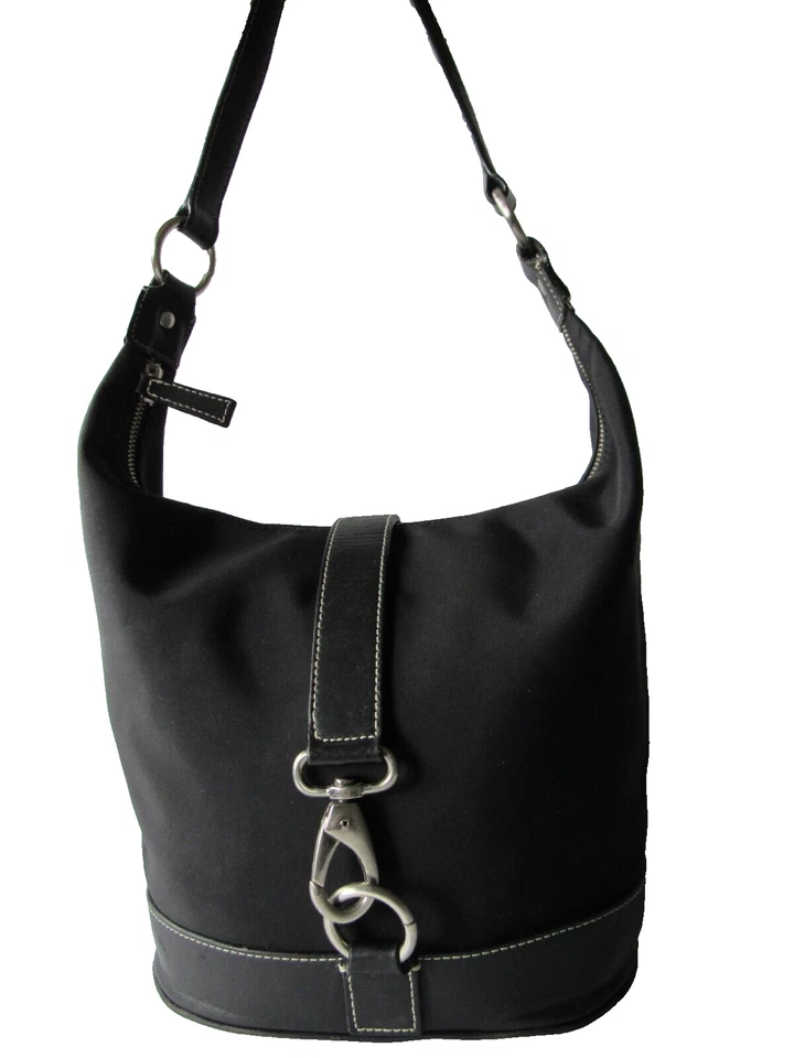 Valerie Stevens Negro Nylon Cuero Recortado Hobo Bolso de Hombro Cartera 13" x 11" Foto 2 de 4