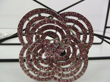 New Belt Buckle Women Silver Tone Diamond Pink Rose Rhinestones