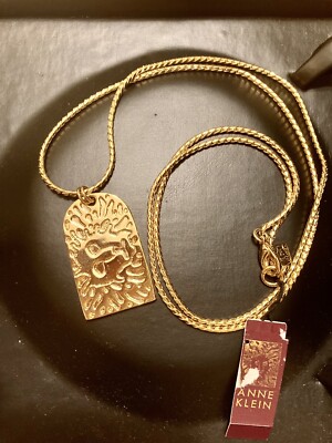 Anne Klein Logo Lion Head ID DOG TAG Necklace 34” Long