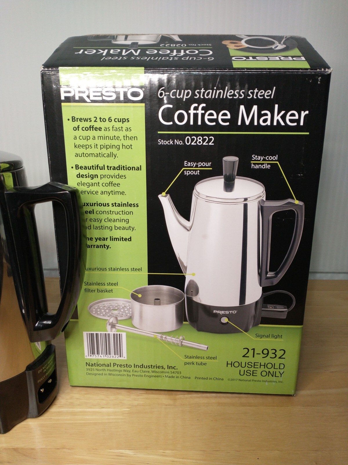 Presto 02822 6Cup StainlessSteel Coffee Percolator, Open Box
