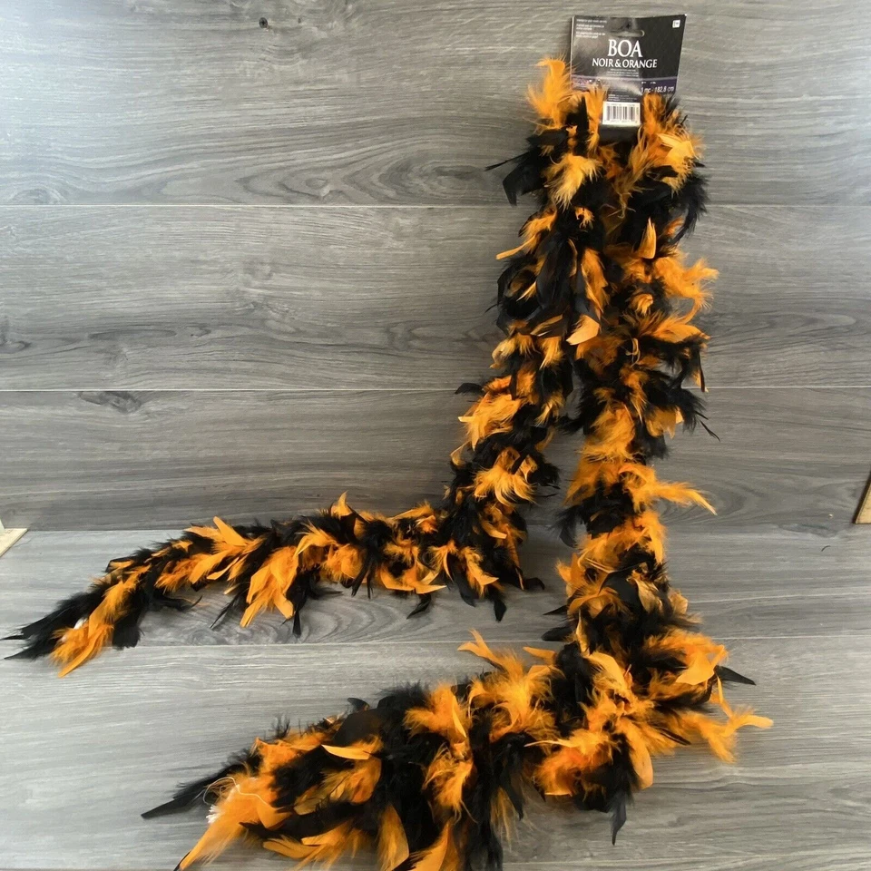 Black & Orange Feather Boa Halloween Costume Dress Up Cosplay Accessory Fancy - Image 3 of 4