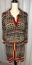 Jennifer Lauren Plus Dress Sz 1x Polyester Spandex Brown Geometric Long Sleeves