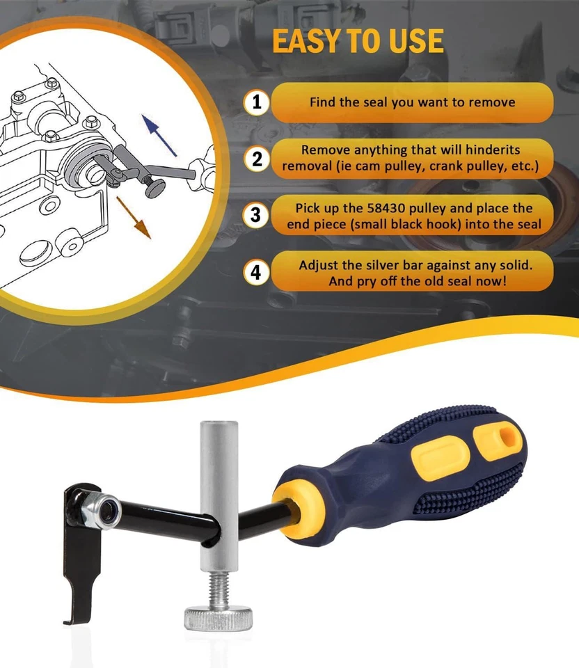 Extractor de sello tipo eje con gancho de repuesto cigüeñal removedor de árbol de levas herramienta automática 58430 Foto 2 de 4