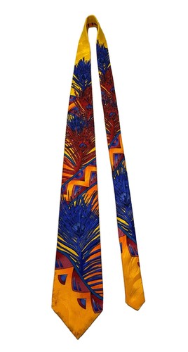Vintage Rush Limbaugh No Boundries Peacock Feather Men Silk Necktie Made In USA - Picture 2 of 12