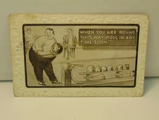 D2039 Postcard embossed edge Cartoon Comic Bowling Related 