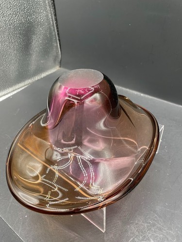 Hand Blown Amethyst Brown Hombre Glass Bowl Signed Vintage Handmade Glass Dish - Picture 10 of 14