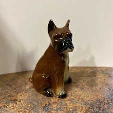 Vintage Sitting Boxer Dog Figurine 4 Inches Tall Brown With Black Nose And Feet