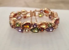 HERMOSA Rose Gold Plated Multicolor Austria crystal Elements Bracelet 7 Inch