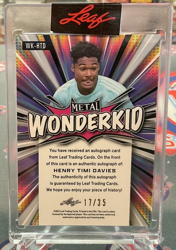 2022 Leaf Metal Soccer Henry Timi Davies Wonderkid Silver Crystals Auto /35 - Picture 2 of 2