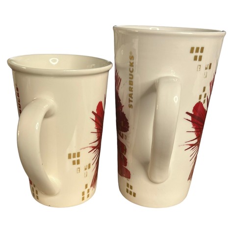 Starbucks Coffee Cups Lot (2) Size 12 oz and 16 oz Poinsettia Red Starburst 2014 - Picture 3 of 24