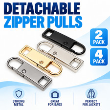 2 or 4 Pack Zipper Pull Detachable Replacement Tabs Metal Jacket Bag Accessories