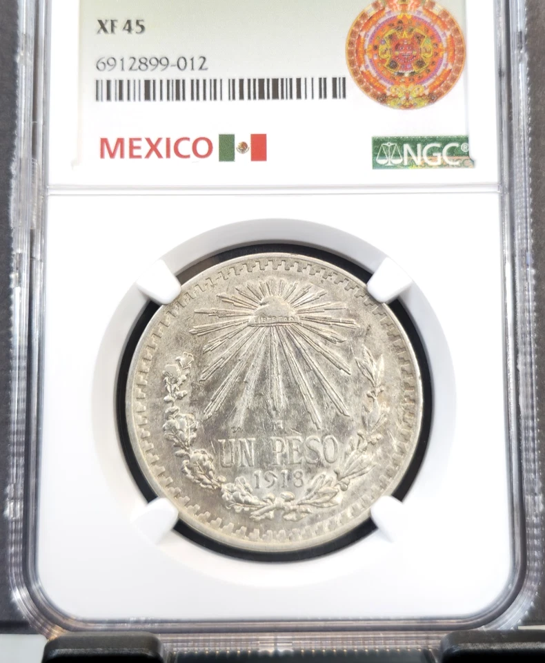 1918 MEXICO SILVER 1 PESO CAP N RAYS NGC XF 45 EXTREMELY RARE KEY DATE - Image 3 of 3