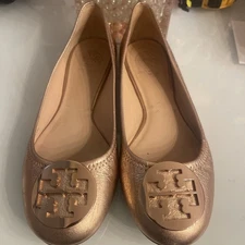 TORY BURCH  Leather Ballet Flats logo - Women’s  Rose Gold Size 9