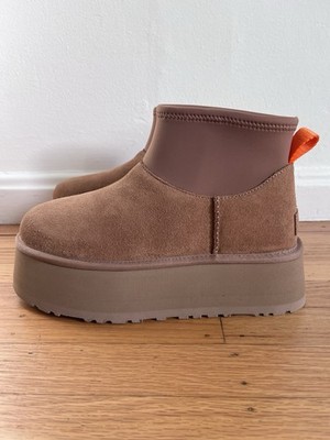 UGG CLASSIC MINI DIPPER PLATFORM CHESTNUT SUEDE FASHION WOMEN'S BOOTS SIZE US 8