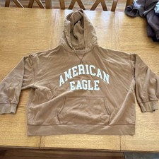 American Eagle Brown Pullover Hoodie Women s Long Sleeve Logo Accent