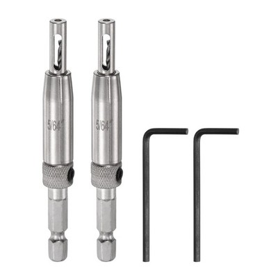 2pcs Self Centering Drill Bit Set 5/64'' Hex Shank 1/4'' for Hinges Silver