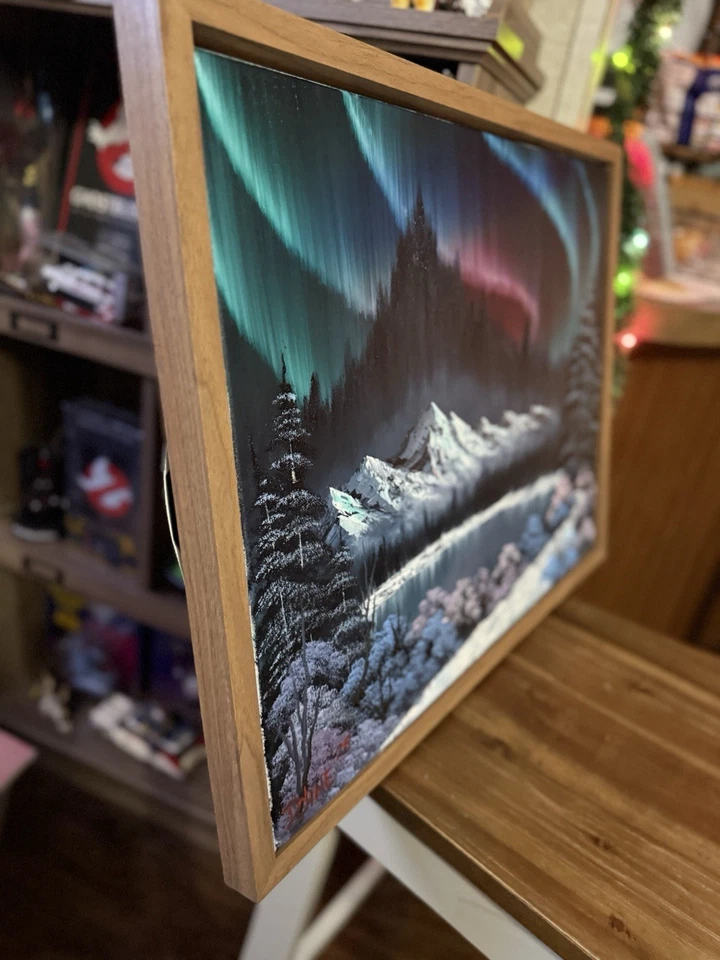 Pintura al óleo original 18x24 “Aurora Polaris” arte enmarcado (estilo Bob Ross) Foto 2 de 4