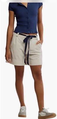 Free People Perfect Prep Pleated  Pin Stripe Shorts Blue Size 6 New* BD1396