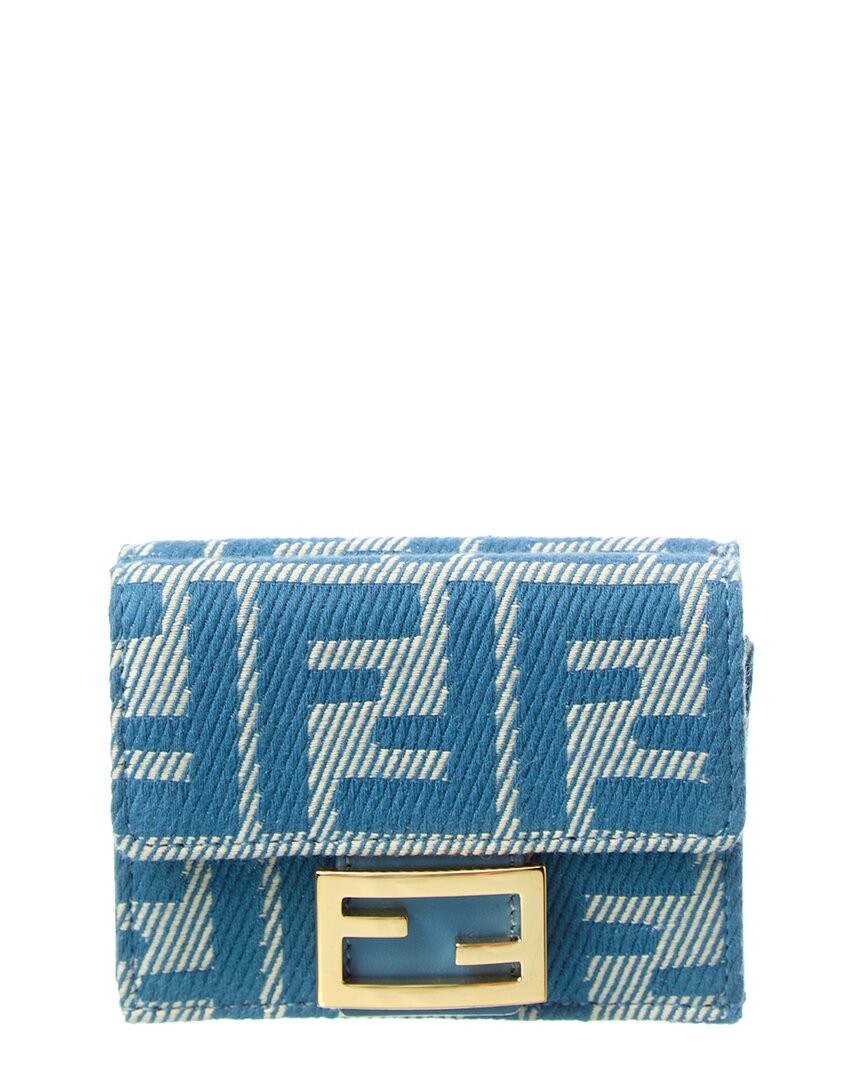 Fendi Baguette Ff Micro Trifold Jacquard - Leather Wallet Womens Blue 78090₽