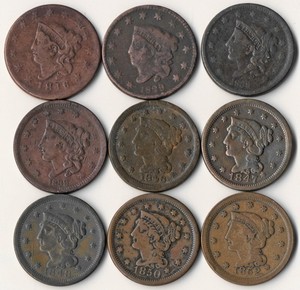 🔥 9 USA LARGE CENTS (1816 to 1852) !! 🔥 SEE THE PICTURES 🔥⚡️ FREE SHIPPING ⚡️