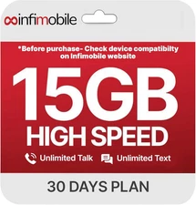 Prepaid Unlimited Plan: 1 Month | 15GB High-Speed Data per Month | Unlimited Dat