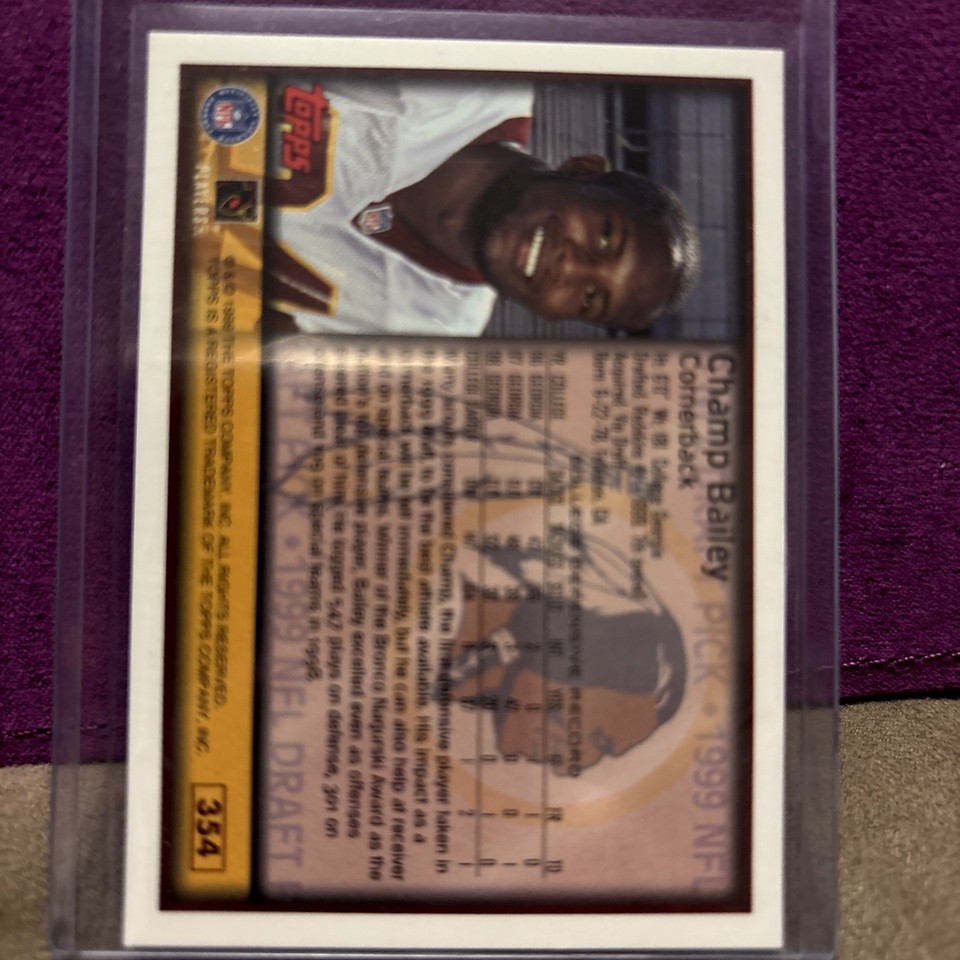 Champ Bailey 1999 Topps Rookie Card #354 Redskins Commanders HOF | eBay