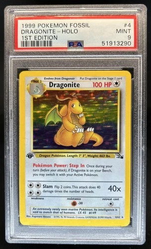 1999 Pokemon Fossil 1st Edition Dragonite #4/62 PSA 9