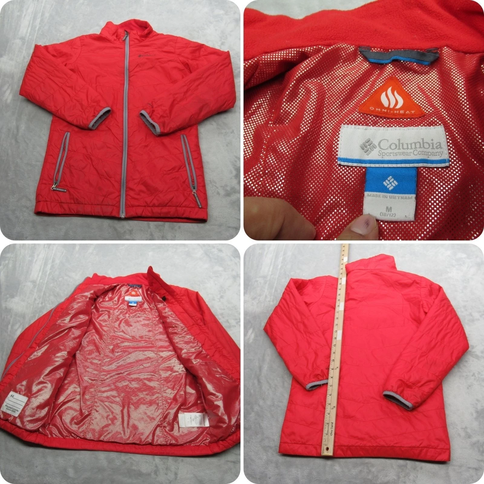Columbia Jacket Youth Medium Red Pockets Omni Heat Mighty Lite Full Zip Puffer