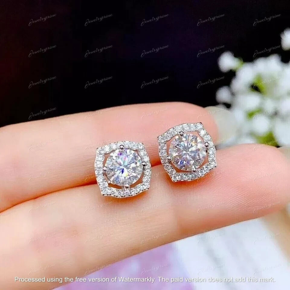 2.20Ct Round Lab Created Diamond Halo Stud Women's Earring 14K White Gold Plated