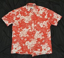 Hawaiian Shirt Men's Large Short Sleeved Red White Flowers Patterned Next