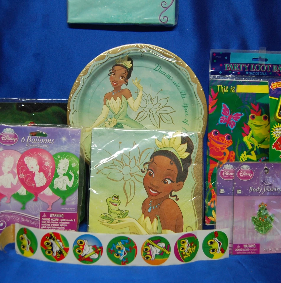 Juego de fiesta Princess & The Frog # 14 platos servilleta mantel globos juegos anillos Foto 3 de 4