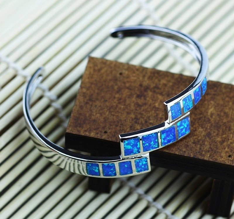 Brazaletes de ópalo de fuego azul fino de moda Vikoly 925 joyería de astilla de ley para mujer Foto 2 de 4