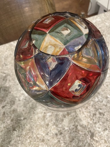 Bohemian Cut Glass Crystal Multi Color Vase Czech Vase Glass Retro - Picture 2 of 18