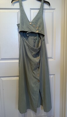 Women's Button Front - Midriff Cutout- Midi Dress - L- Promesa - Sage Green | eBay Women's Button Front - Midriff Cutout- Midi Dress - L- Promesa - Sage Green | eBay