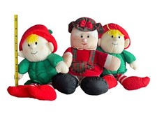 VTG Nylon Parachute Mrs Claus, X2 NWT Stuffins Elf Plush Lot Puffy Christmas