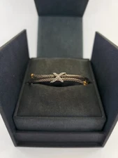 David Yurman 18k & Sterling Silver Diamond X Cable Bracelet - 6.5 Inch