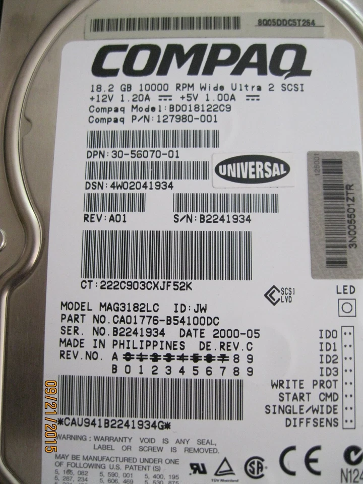 Compaq BD018122C9 30-56070-01  18.2GB 10000 RPM WIDE ULTRA 2 SCSI  - Image 2 of 2