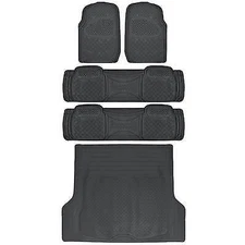WeatherPlus Rubber Floor Mats 2 Liners + Cargo Trunk Mat - Heavy Duty Gear BLACK