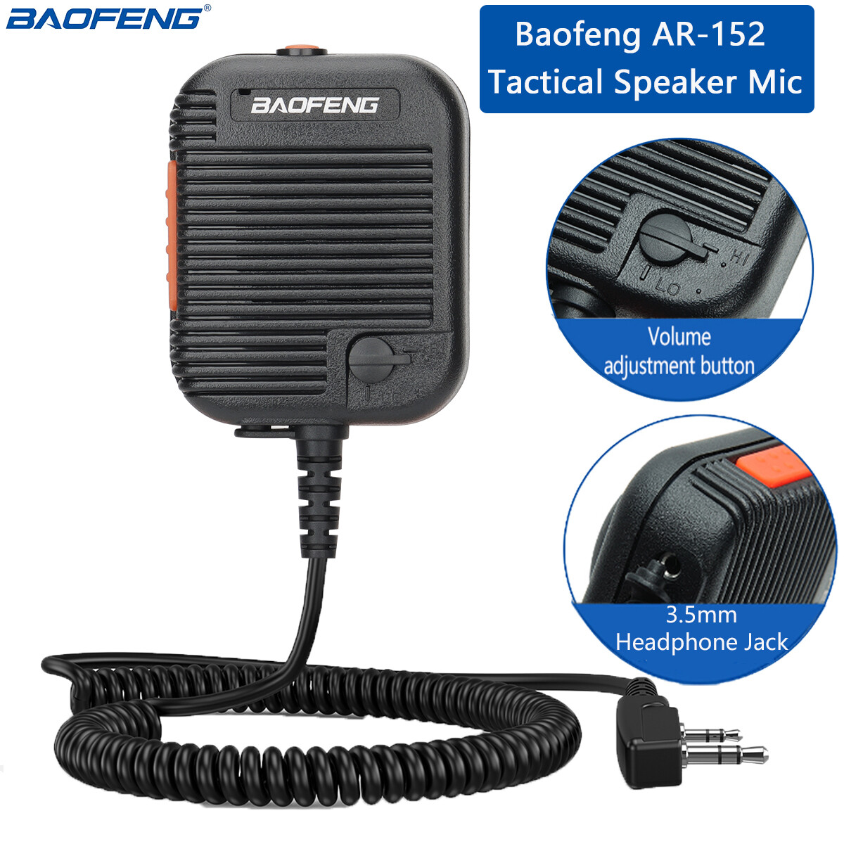 BaoFeng Tactical Speaker Mic Volume Adjustable For UV-5R AR-152 Two Way Radio