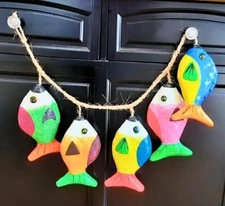 Paper Mache String of Fish VTG Mexican Folk Art Fun Patio Pool Decor Handmade 