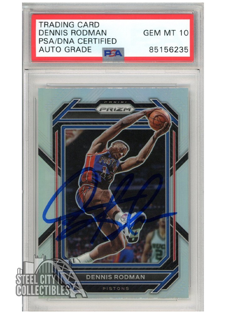 Dennis Rodman 2022-23 Panini Prizm Silver Autograph Card #291 PSA 