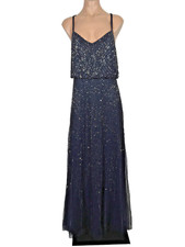 Vintage CACHE Maxi Beaded Sequin Blouson Formal Lace Strappy Gown 8 Evening Y2K