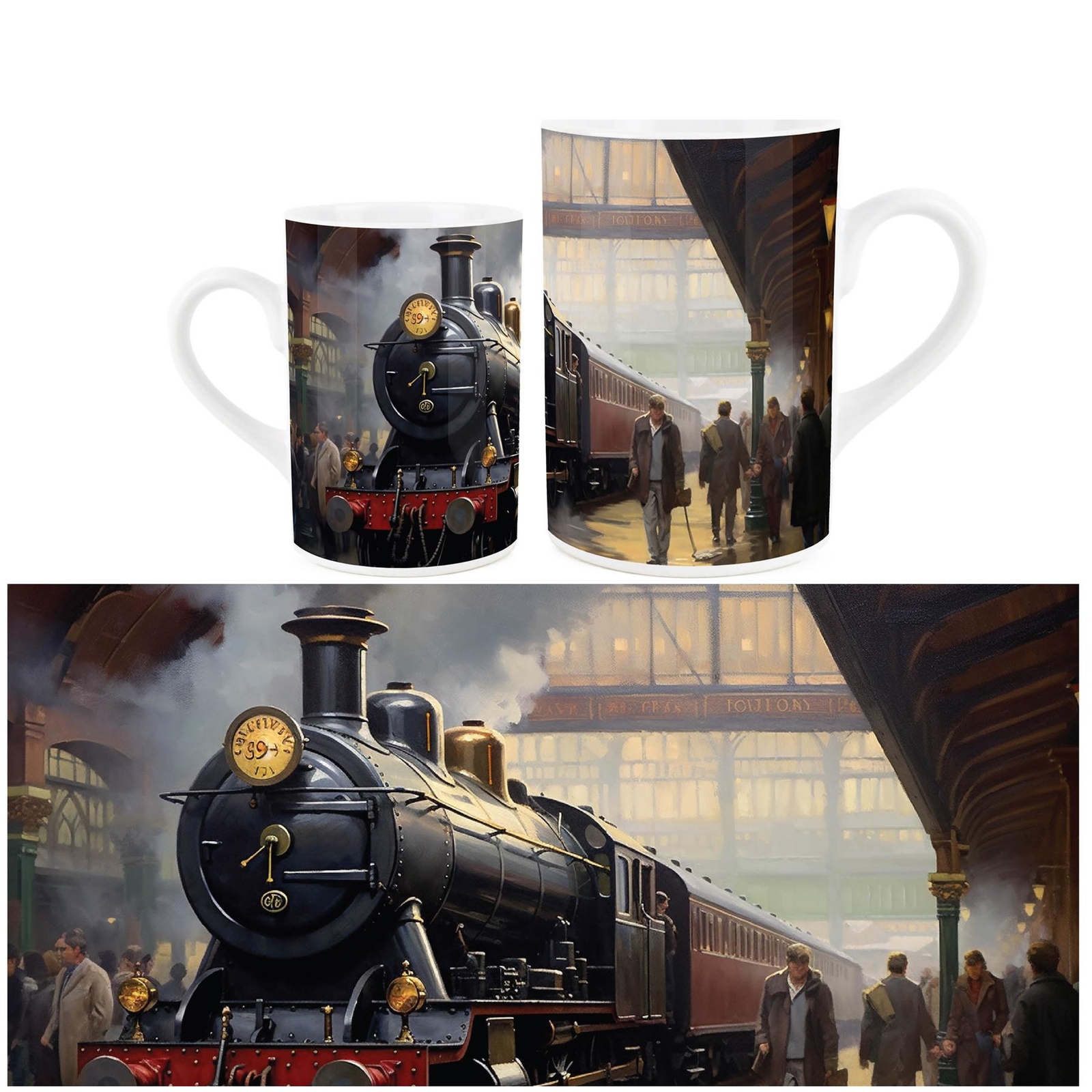 Steam Train Mug - Station Platform Locomotives Ceramic Tea/Coffee Mug Gift