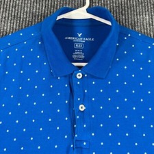American Eagle Polo Shirt Flex Mens Medium Blue Dotted Short Sleeve Classic Fit