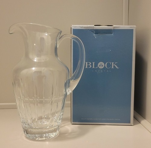 GORGEOUS Vintage Block Lead Free Crystal Ribbons Hand-Crafted Pitcher 10.5" Tall
