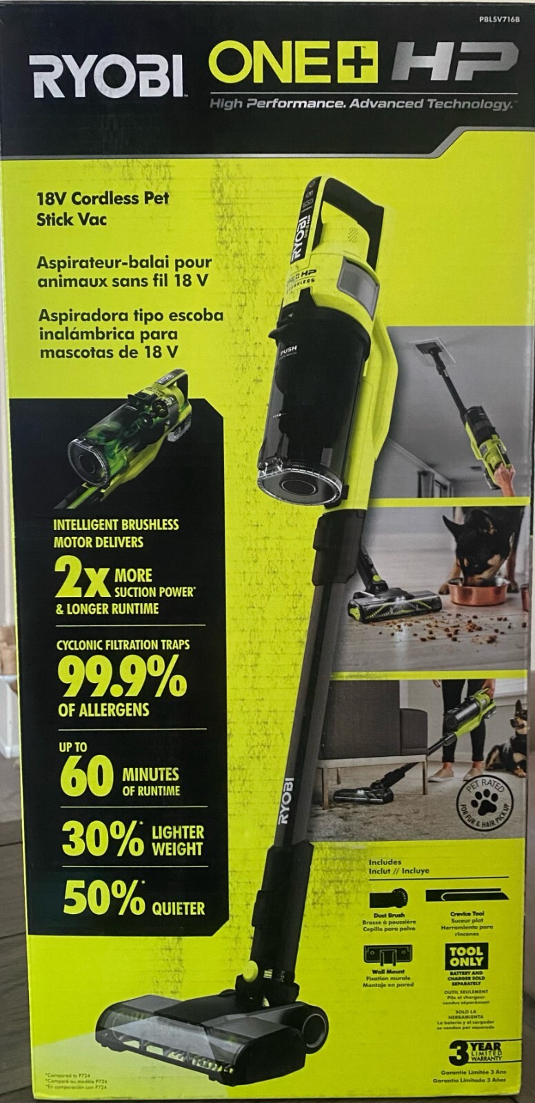 Ryobi Stick Vacuum 18V Brushless Cordless (Tool Only) + HP Battery Kit